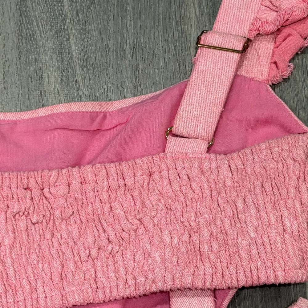 FORE Denim Ruffle Strap Pink Dress Women’s Large - Picture 6 of 9